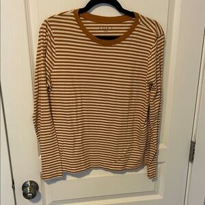 LOFT Brown and White Striped Long Sleeve Tee